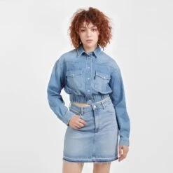Kontakt - Surchemise Femme Avec Poches Plaquées - Denim Bleu - Drest