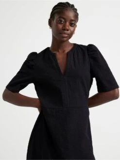 Lindex Femme - Robe Midi En Seersucker à Manches Black - Drest -Pas Cher Mode Séduisante Magasin 8542594 80 PS MD