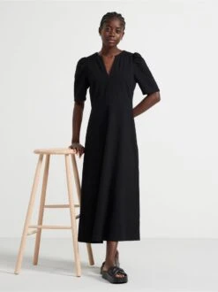 Lindex Femme - Robe Midi En Seersucker à Manches Black - Drest