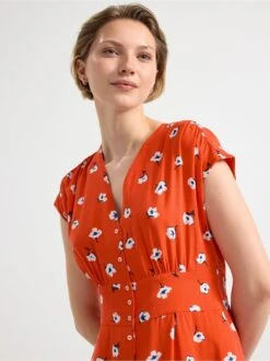 Lindex Femme - Robe Midi Manches Courtes à Red - Drest -Pas Cher Mode Séduisante Magasin 8551859 7287 PS ME