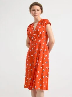 Lindex Femme - Robe Midi Manches Courtes à Red - Drest -Pas Cher Mode Séduisante Magasin 8551859 7287 PS MP