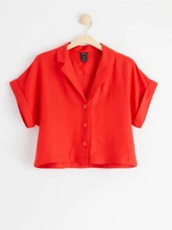 Lindex Femme - Blouse En Lin Mélangé à Manches Courtes Strong Red - Drest -Pas Cher Mode Séduisante Magasin 8573797 7432 PS F