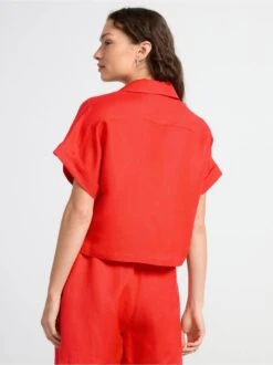 Lindex Femme - Blouse En Lin Mélangé à Manches Courtes Strong Red - Drest -Pas Cher Mode Séduisante Magasin 8573797 7432 PS MD