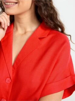 Lindex Femme - Blouse En Lin Mélangé à Manches Courtes Strong Red - Drest -Pas Cher Mode Séduisante Magasin 8573797 7432 PS MP