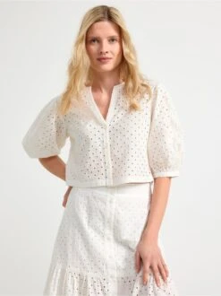 Lindex Femme - Blouse Courte à Manches Bouffantes Off White - Drest