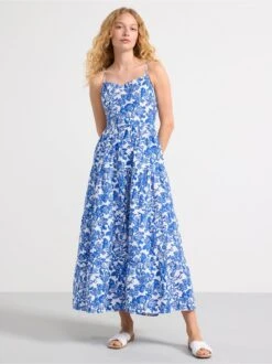 Lindex Femme - Robe Longue Fleurie à Volants Strong Blue - Drest