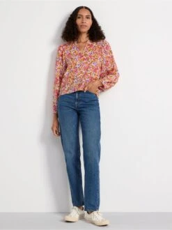 Lindex Femme - Blouse Fleurie à Manches Orange - Drest -Pas Cher Mode Séduisante Magasin 8619132 9610 PS MD