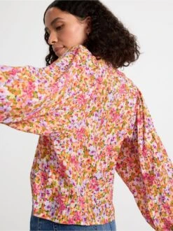 Lindex Femme - Blouse Fleurie à Manches Orange - Drest -Pas Cher Mode Séduisante Magasin 8619132 9610 PS ME