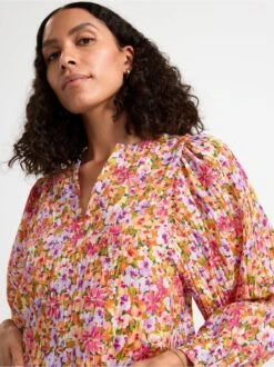 Lindex Femme - Blouse Fleurie à Manches Orange - Drest -Pas Cher Mode Séduisante Magasin 8619132 9610 PS MP