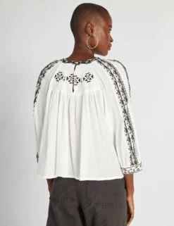 Kiabi Femme - Blouse Manches Bouffantes Avec Broderie Noire - ECRU AS - Drest -Pas Cher Mode Séduisante Magasin AXN28 1 ZC4