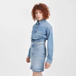 Kontakt - Surchemise Femme Avec Poches Plaquées - Denim Bleu - Drest -Pas Cher Mode Séduisante Magasin Cropped chemise western femme en jeans SHERAZADE 1