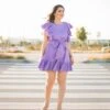 VELVET - Robe Courte A Volant Avec Ceinture - Violet - Drest