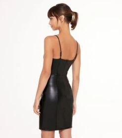 NewLook Femme - Black Leather-Look Bustier Bodycon Dress - Drest -Pas Cher Mode Séduisante Magasin black leather look bustier bodycon dress 2