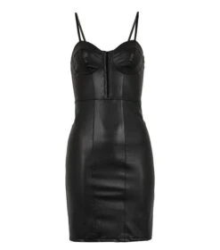 NewLook Femme - Black Leather-Look Bustier Bodycon Dress - Drest -Pas Cher Mode Séduisante Magasin black leather look bustier bodycon dress 4