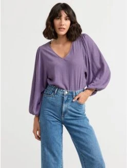 Lindex Femme - Chemisier à Manches Bouffantes - Moody Lilac - Drest