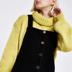 RIVER ISLAND -BLACK CORDUROY PINAFORE DRESS WITH FRAYED HEM SIZE UK 8 - Drest -Pas Cher Mode Séduisante Magasin black skinny mid rise molly jeggings 729104 alt1 Product Page Zoom