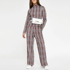 RIVER ISLAND -Red Check Belted Tapered Trousers - Drest