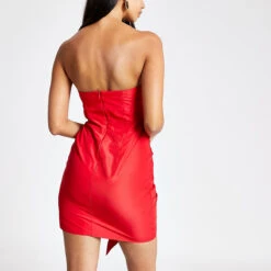 RIVER ISLAND -Red Ruched Front Bandeau Bodycon Dress - Drest -Pas Cher Mode Séduisante Magasin black skinny mid rise molly jeggings 738035 back Product Page Zoom