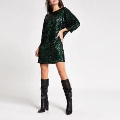 RIVER ISLAND -GREEN SABRINA SACK DRESS - Drest