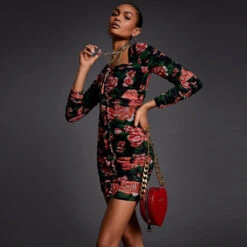 RIVER ISLAND -RED - PRINT LS RAVIOLI PRINT MESH DRESS - Drest -Pas Cher Mode Séduisante Magasin black skinny mid rise molly jeggings 740686 main Product Page Zoom