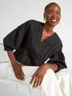 Pas Cher Mode Séduisante Magasin -Pas Cher Mode Séduisante Magasin blouse crop top avec fentes brodees noir axl73 1 frb1