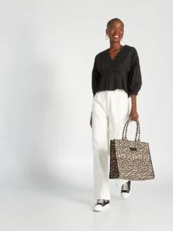 Kiabi Femme - Blouse Crop Top Avec Fentes Brodées - Noir - Drest