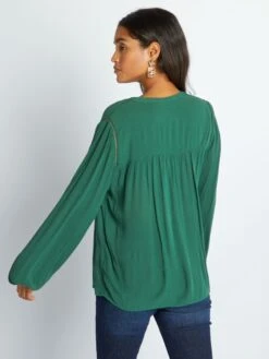 Kiabi Femme - Blouse En Maille Crêpe Avec Liserés Ajourés - VERT HUNTE - Drest -Pas Cher Mode Séduisante Magasin blouse en maille crepe avec liseres ajoures vert kaki ahz91 3 frb4