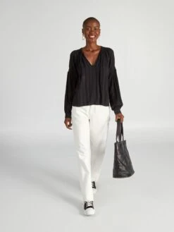 Kiabi Femme - Blouse Manches Bouffantes Et Matière Texturée - Noir - Drest