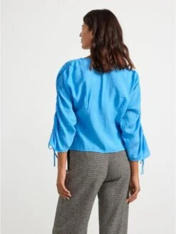 Lindex Femme - Chemisier Avec Cordons - Bleu - Drest -Pas Cher Mode Séduisante Magasin blue blouse with drawstrings 3