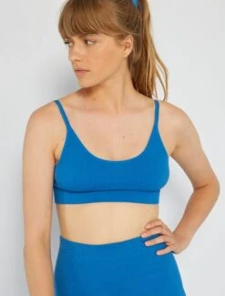 Kiabi Femme - Brassière De Sport Côtelé - Bleu - Drest -Pas Cher Mode Séduisante Magasin brassiere de sport cotele bleu atl64 1 frf3