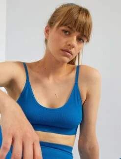 Kiabi Femme - Brassière De Sport Côtelé - Bleu - Drest -Pas Cher Mode Séduisante Magasin brassiere de sport cotele bleu atl64 1 frf5