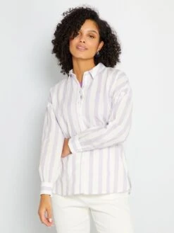 Kiabi Femme - Chemise à Rayures En Popeline - Violet - Drest -Pas Cher Mode Séduisante Magasin chemise a rayures en popeline violet aaa83 1 frb3
