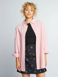 Kiabi Femme - Chemise Oversize En Popeline - Rose à Rayures - Drest