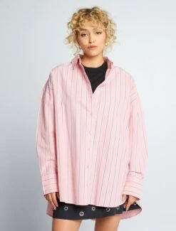 Kiabi Femme - Chemise Oversize En Popeline - Rose à Rayures - Drest -Pas Cher Mode Séduisante Magasin chemise oversize en popeline rose a rayures aee08 6 frf3