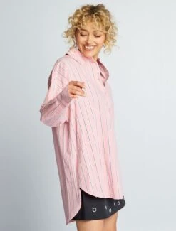 Kiabi Femme - Chemise Oversize En Popeline - Rose à Rayures - Drest -Pas Cher Mode Séduisante Magasin chemise oversize en popeline rose a rayures aee08 6 frf4