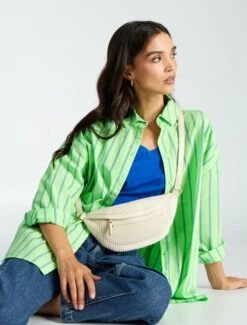 Kiabi Femme - Chemise Oversize En Popeline - Vert à Rayures - Drest