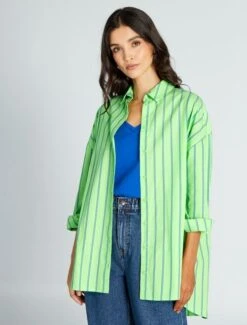 Kiabi Femme - Chemise Oversize En Popeline - Vert à Rayures - Drest -Pas Cher Mode Séduisante Magasin chemise oversize en popeline vert a rayures aee08 5 frf3