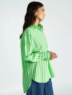 Kiabi Femme - Chemise Oversize En Popeline - Vert à Rayures - Drest -Pas Cher Mode Séduisante Magasin chemise oversize en popeline vert a rayures aee08 5 frf4