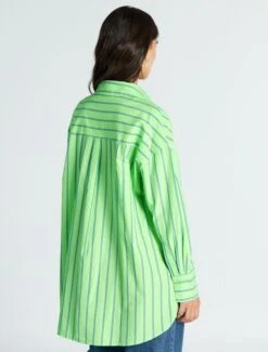 Kiabi Femme - Chemise Oversize En Popeline - Vert à Rayures - Drest -Pas Cher Mode Séduisante Magasin chemise oversize en popeline vert a rayures aee08 5 frf5