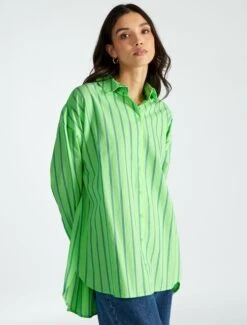 Kiabi Femme - Chemise Oversize En Popeline - Vert à Rayures - Drest -Pas Cher Mode Séduisante Magasin chemise oversize en popeline vert a rayures aee08 5 frf6