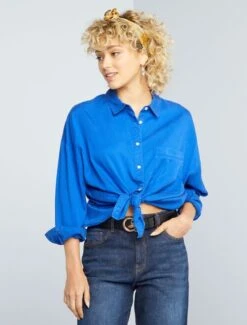 Kiabi Femme - Chemise Unie à Manches Longues - Bleu - Drest