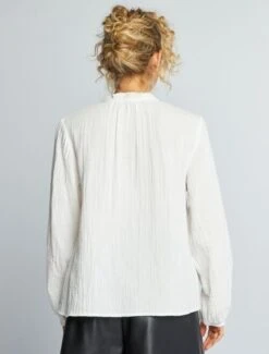 Kiabi Femme - Chemisier En Gaze De Coton Col Montant - Blanc - Drest -Pas Cher Mode Séduisante Magasin chemisier en gaze de coton col montant blanc aee49 5 frf3