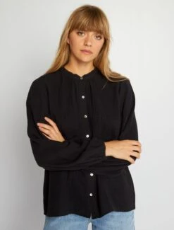 Kiabi Femme - Chemisier En Gaze De Coton Col Montant - Noir - Drest -Pas Cher Mode Séduisante Magasin chemisier en gaze de coton col montant noir aee49 3 frf3