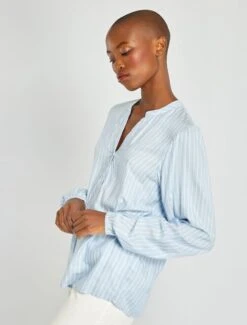 KIABI Femme - Chemisier Fluide Rayé All-over - Bleu - Drest -Pas Cher Mode Séduisante Magasin chemisier fluide bleu femme du 34 au 48 zp073 3 frf3