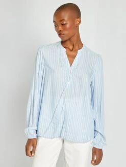 KIABI Femme - Chemisier Fluide Rayé All-over - Bleu - Drest -Pas Cher Mode Séduisante Magasin chemisier fluide bleu femme du 34 au 48 zp073 3 frf6