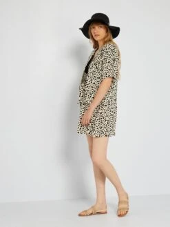 Kiabi Femme - Chemisier Manches Courtes à Motif -BEIGGEOPO - Drest