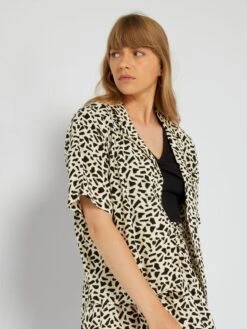 Kiabi Femme - Chemisier Manches Courtes à Motif -BEIGGEOPO - Drest -Pas Cher Mode Séduisante Magasin chemisier manches courtes a motif blanc acw57 1 frb3