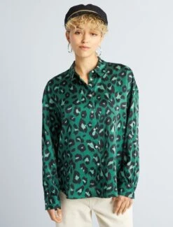 Kiabi Femme - Chemisier Satiné à Manches Longues - PXBETEVERT - Drest -Pas Cher Mode Séduisante Magasin chemisier satine a manches longues vert leopard aee25 7 frf5