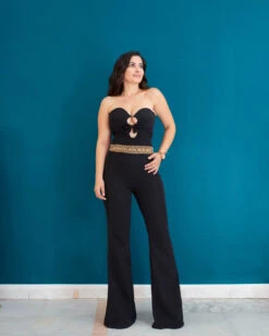 VELVET Femme - Combinaison En Crêpe Noir Bustier Avec Ceinture - Drest