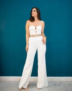 VELVET Femme - Combinaison En Crêpe Blanche Bustier Avec Ceinture - Drest